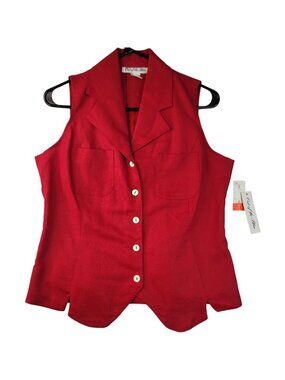 Vintage Out Of The Blue Irish Linen Vest M Red USA 90s Tomato Girl Holiday Retro